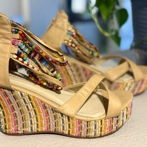 Colorful Beaded Wedge Sandals